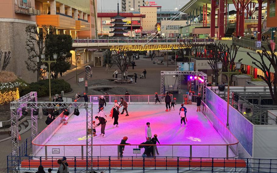 People enjoy ice skating at WakuWaku Ice World.